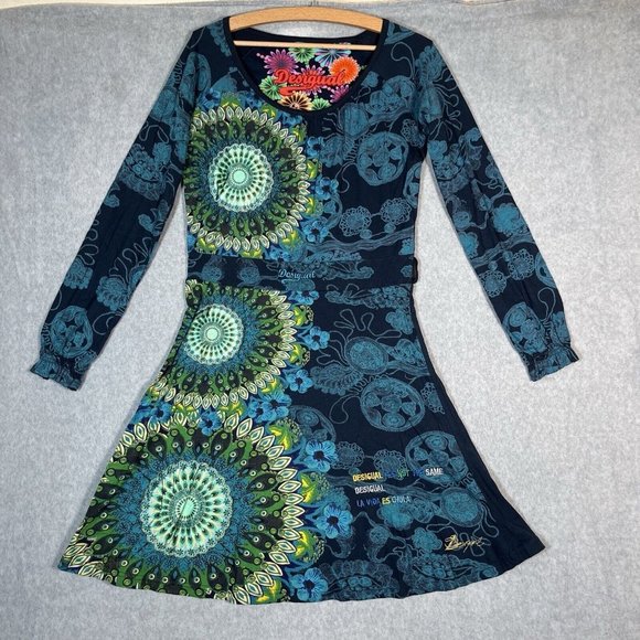 Designual Dress XL Multi Color Mandala Fit Flare Artsy Bohemian La Vida Es Chula - Picture 1 of 16